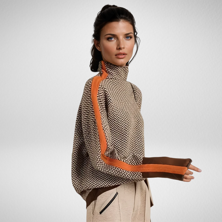 Giulia | Maglione a collo alto a righe a contrasto