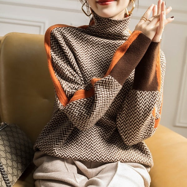 Giulia | Maglione a collo alto a righe a contrasto