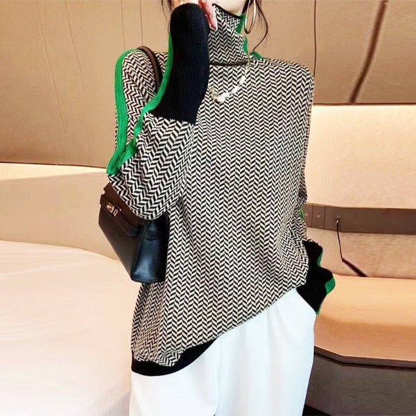 Giulia | Maglione a collo alto a righe a contrasto