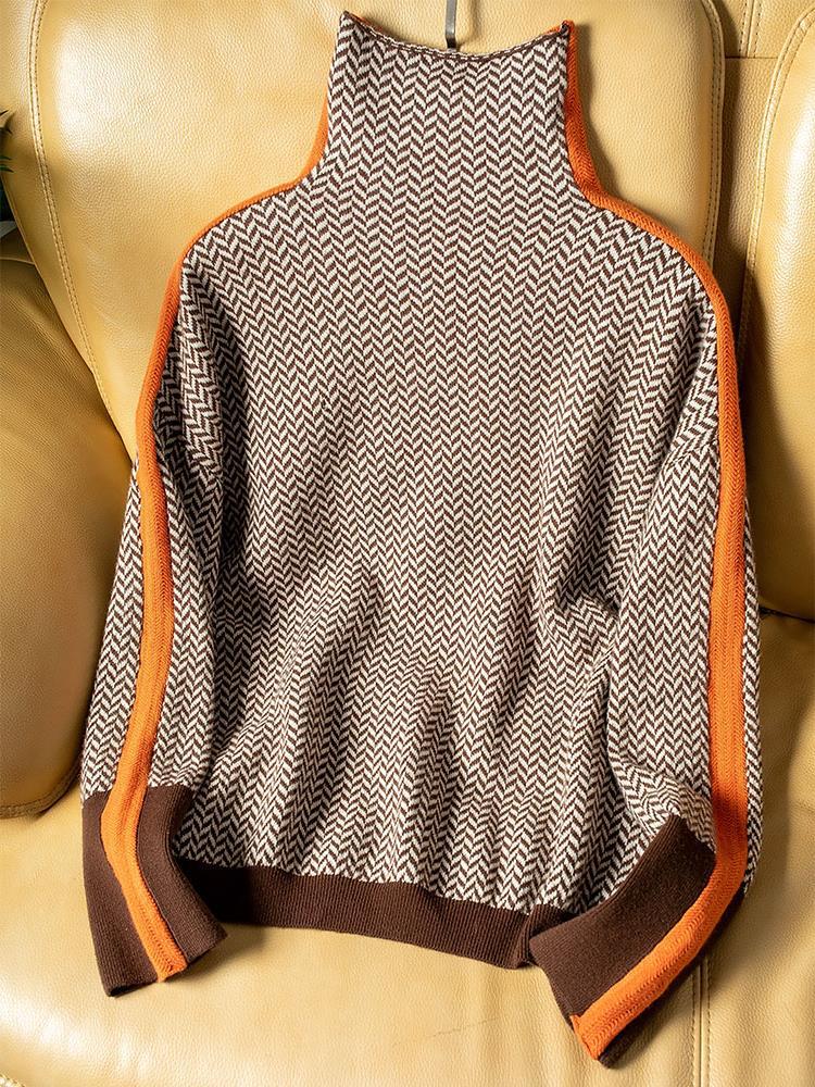Giulia | Maglione a collo alto a righe a contrasto